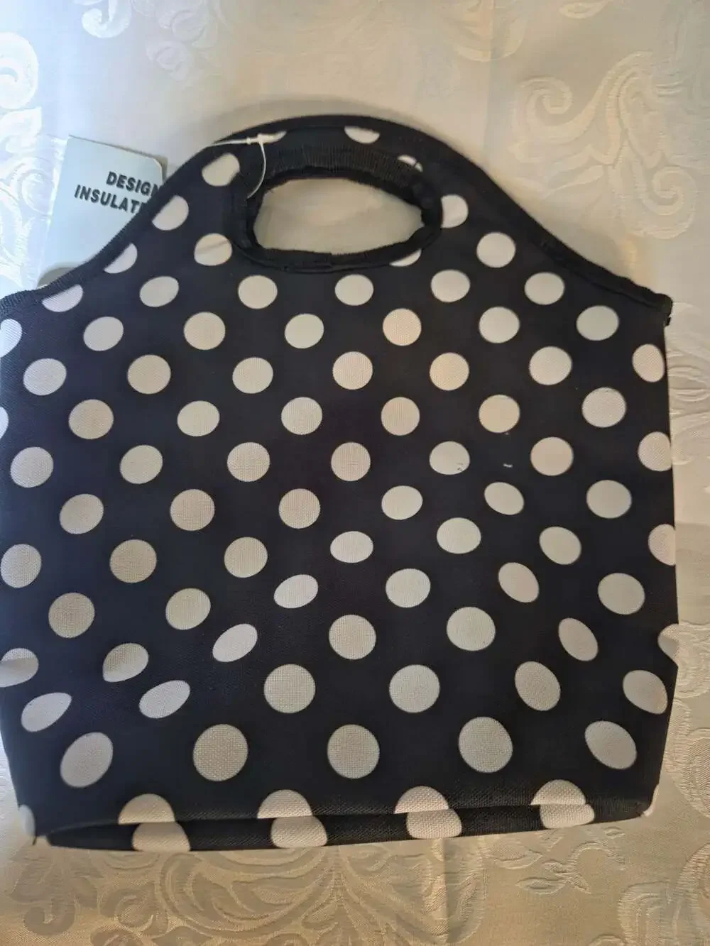 Nantucket Distributing Designer Style Insulated Lunch Tote Black White Polka Dot